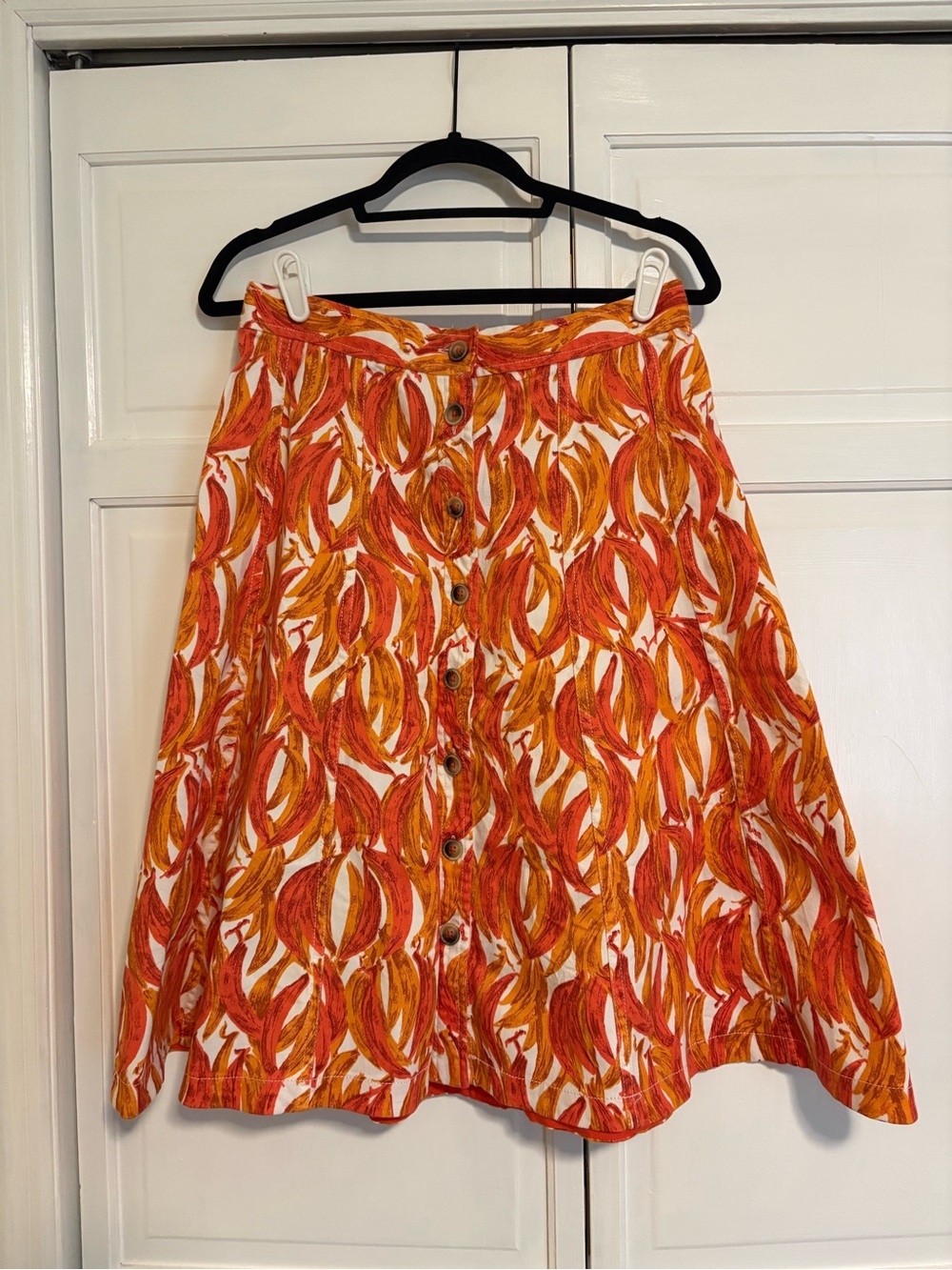 Maeve Button-Front A-Line Skirt in Orange Banana Print
